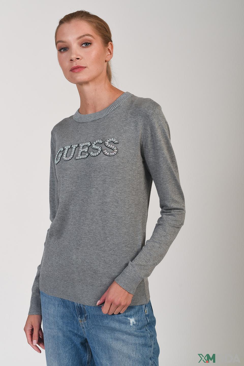 Лонгслив Guess с логотипом серый