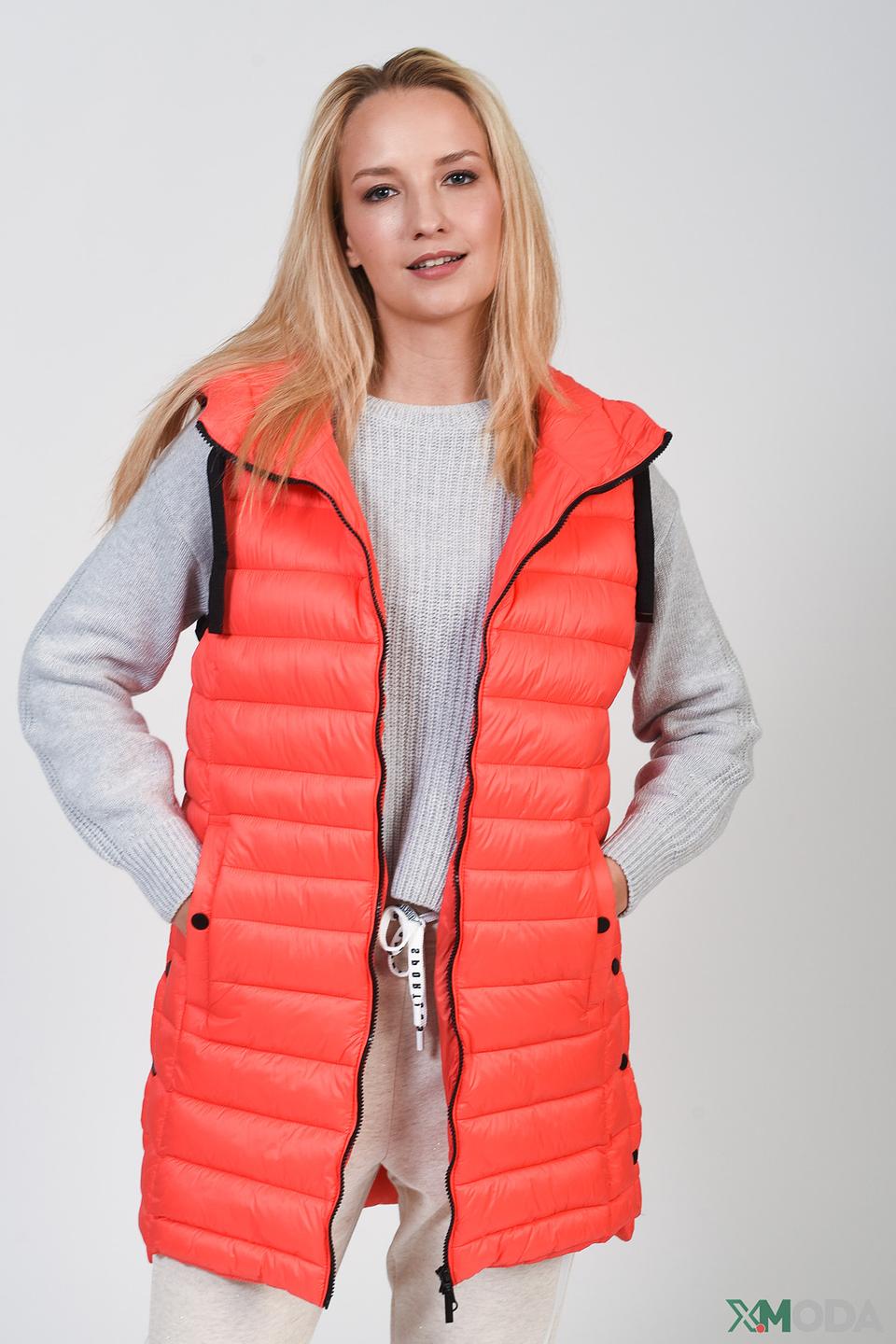 Жилет Frieda and Freddies стеганый оранжевый с капюшоном на кнопках