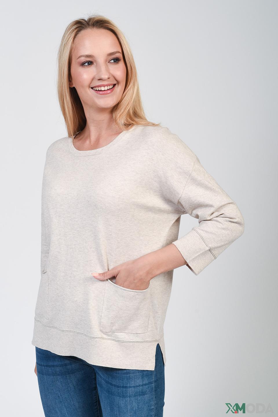 Пуловер Oui бежевый с карманом