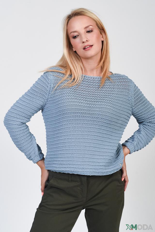 Пуловер Monari голубой с ажурной вязкой