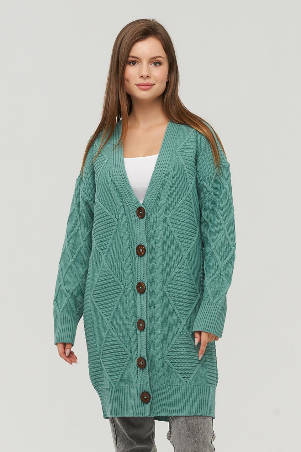 Кардиган VAY с косами изумрудный