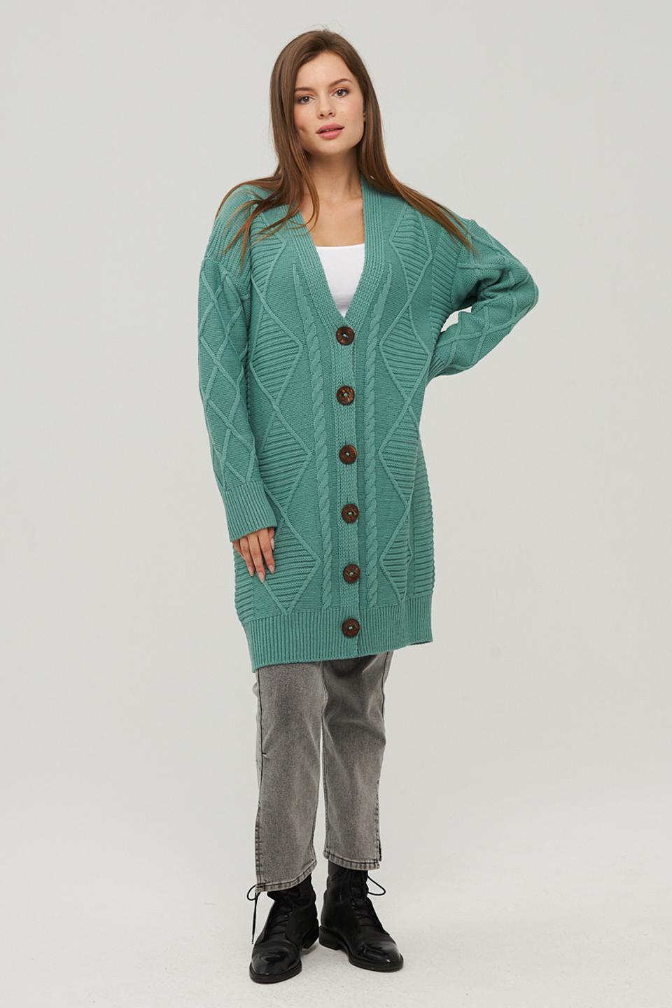 Кардиган VAY с косами изумрудный