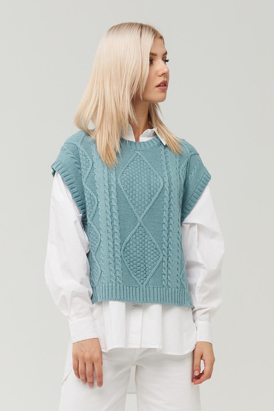 Жилет BE YOU вязаный бирюзовый