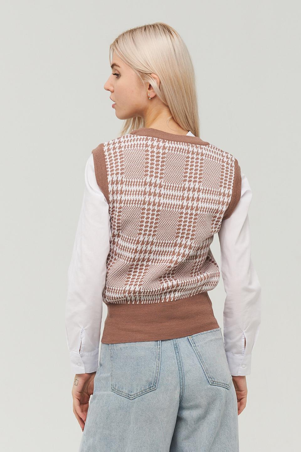 Жилет BE YOU в клетку коричневый