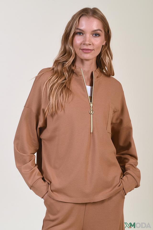 Пуловер Rich and Royal с молнией коричневый