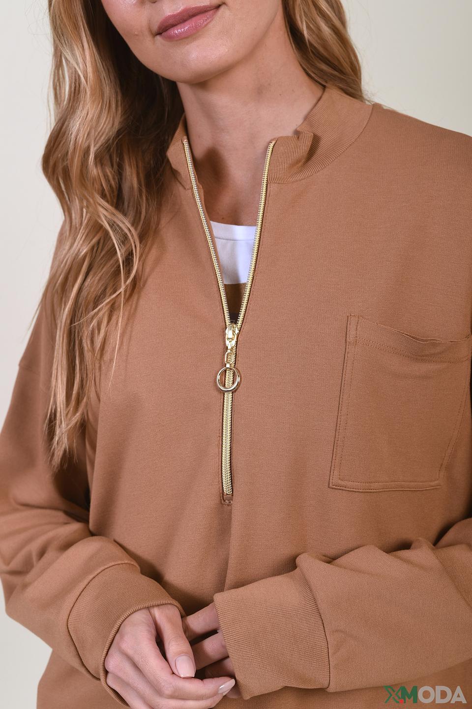 Пуловер Rich and Royal с молнией коричневый