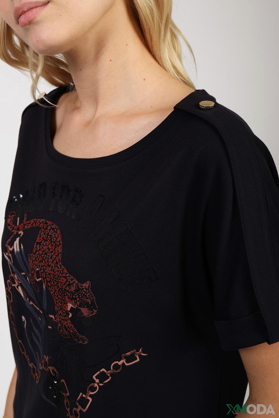 Футболка Marc Cain с леопардом чёрная