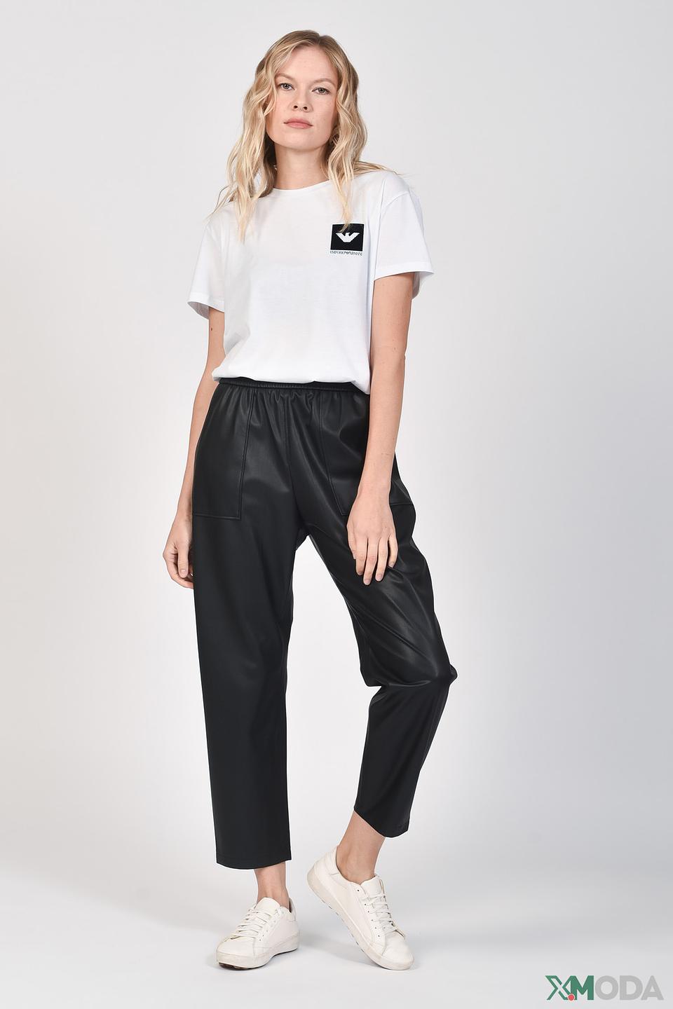 Брюки Boss Business кожаные чёрные