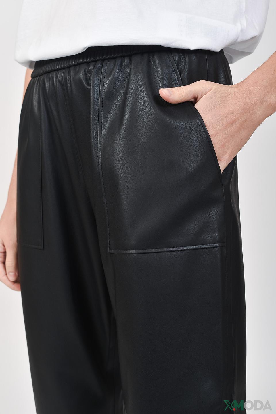 Брюки Boss Business кожаные чёрные