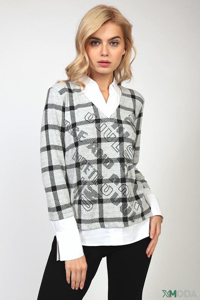 Пуловер SE Stenau в клетку серый