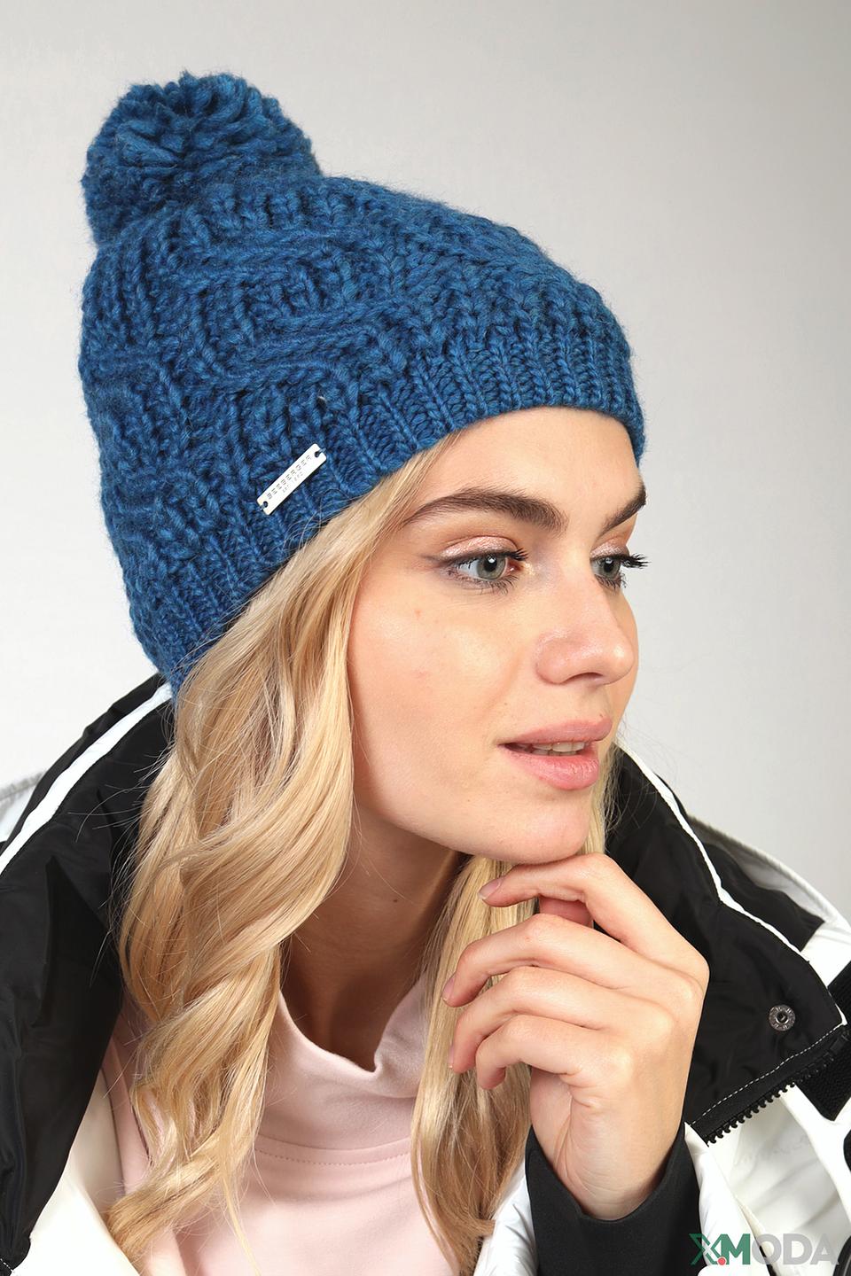 Шапка Seeberger вязаная с помпоном синяя