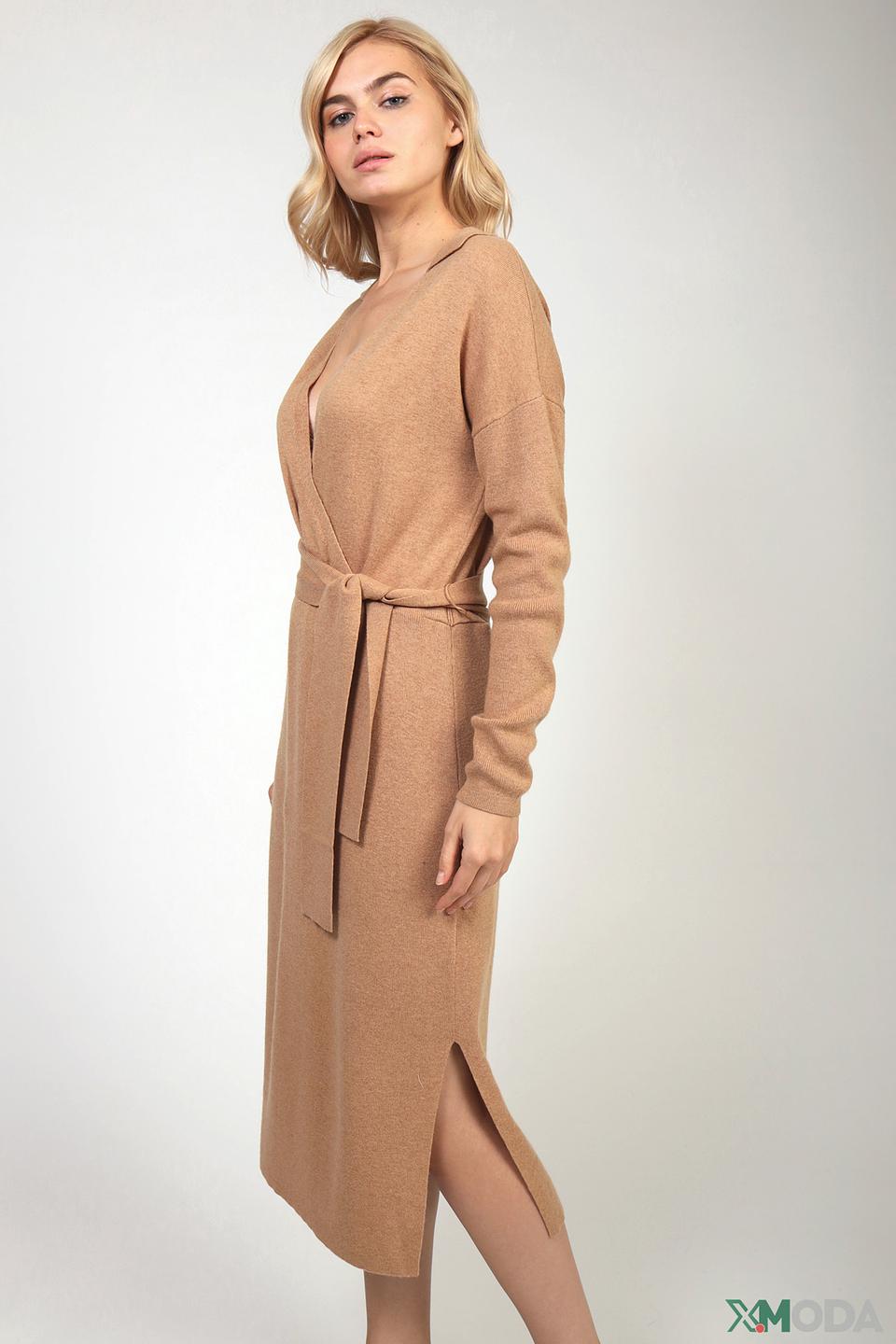 Платье Oui вязаное бежевое