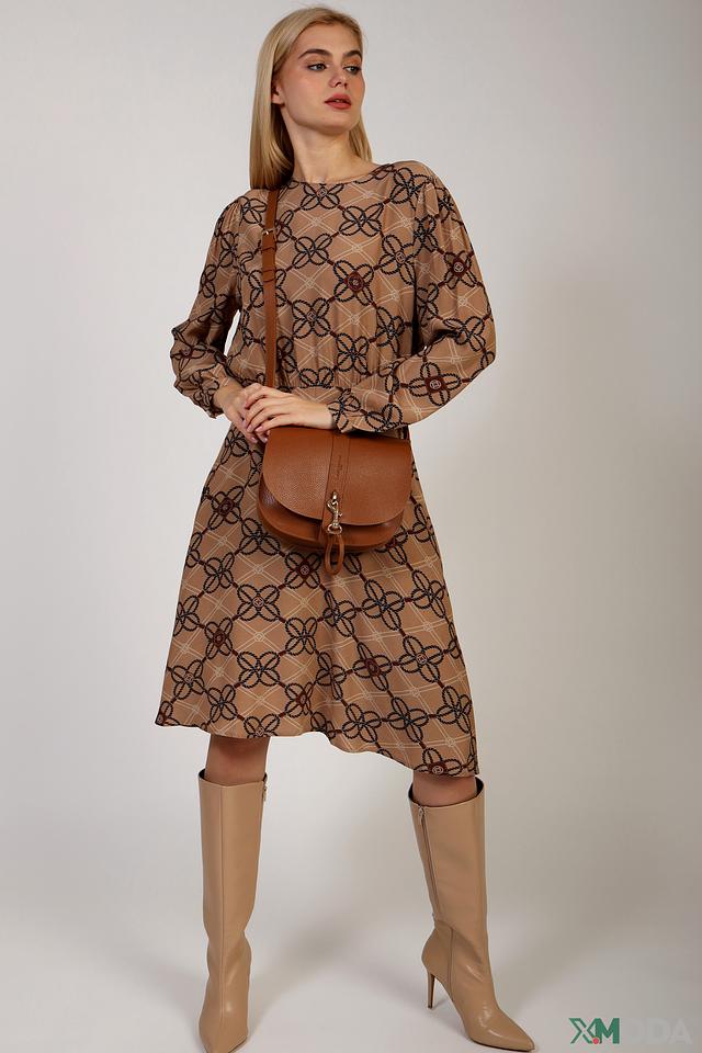 Платье Gant с принтом в клетку бежевое