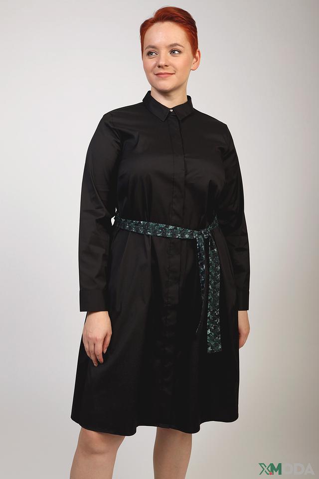 Платье рубашка Frapp чёрное с зелёным