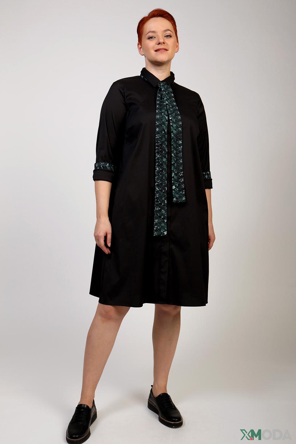 Платье рубашка Frapp чёрное с зелёным