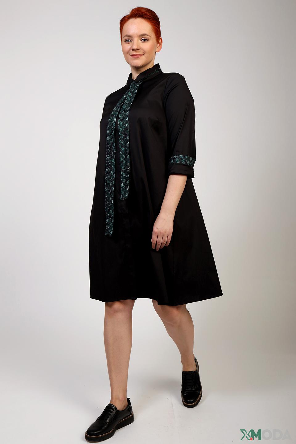 Платье рубашка Frapp чёрное с зелёным