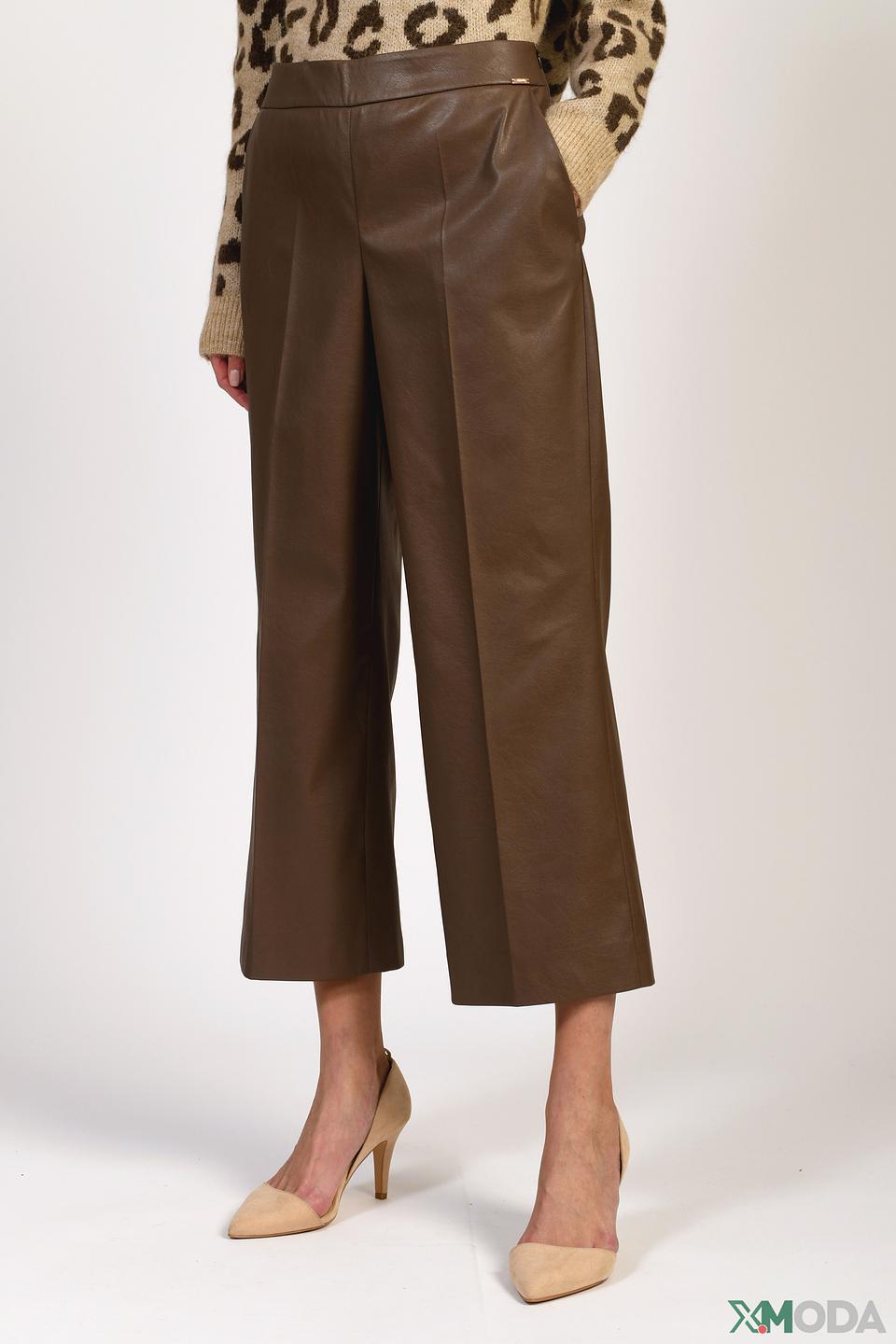 Брюки Cinque из экокожи коричневые