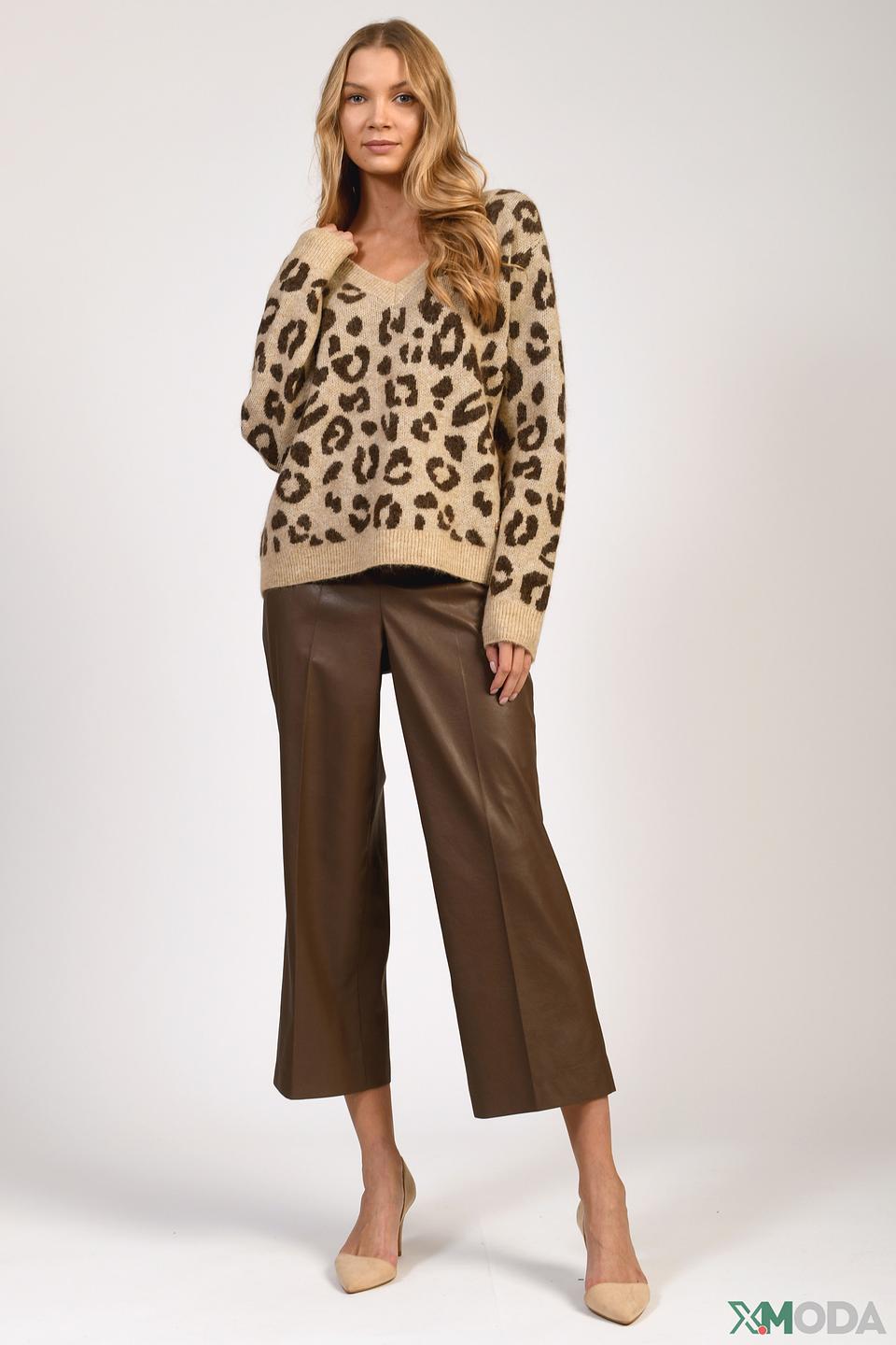 Брюки Cinque из экокожи коричневые