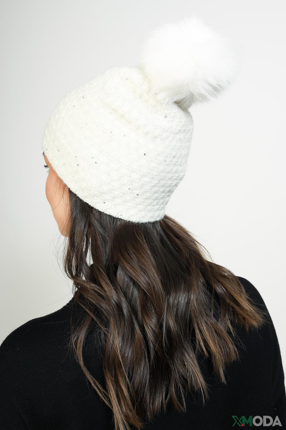 Шапка Leo & Ugo с помпоном белая