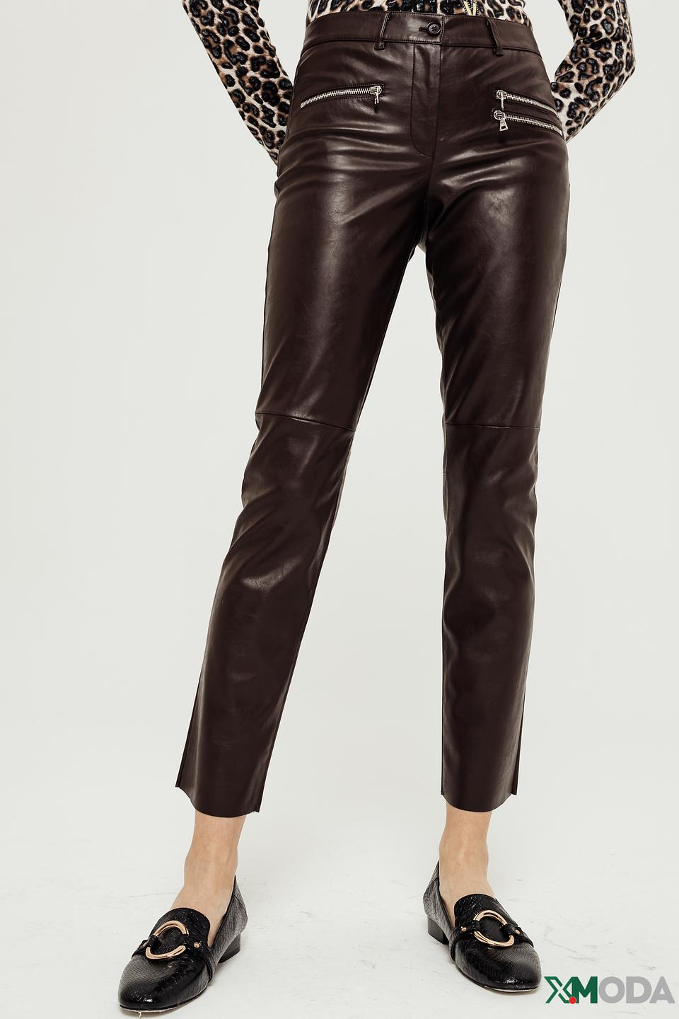 Брюки кожаные Marc Aurel коричневые