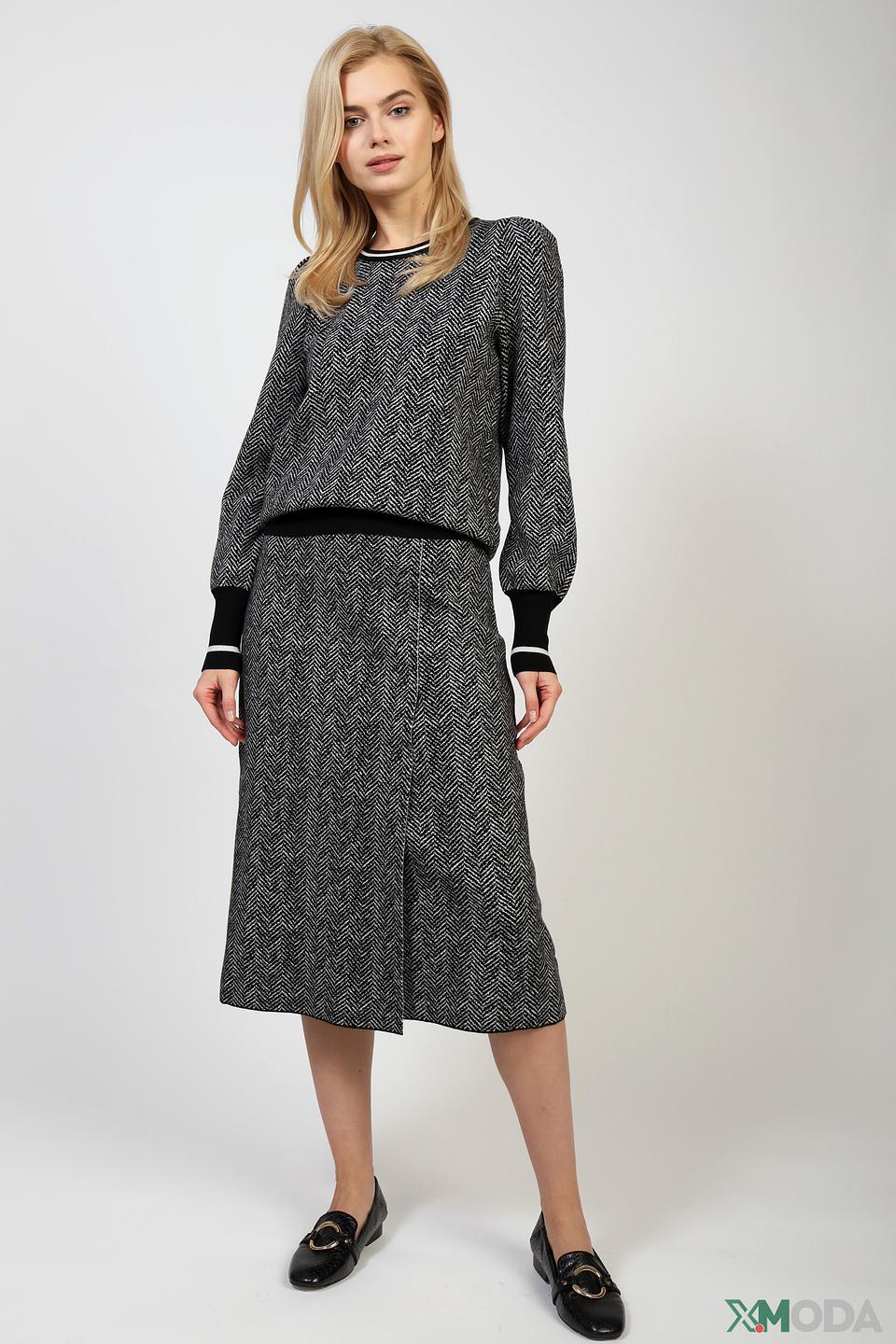 Пуловер Oui с узором "елочка" чёрный