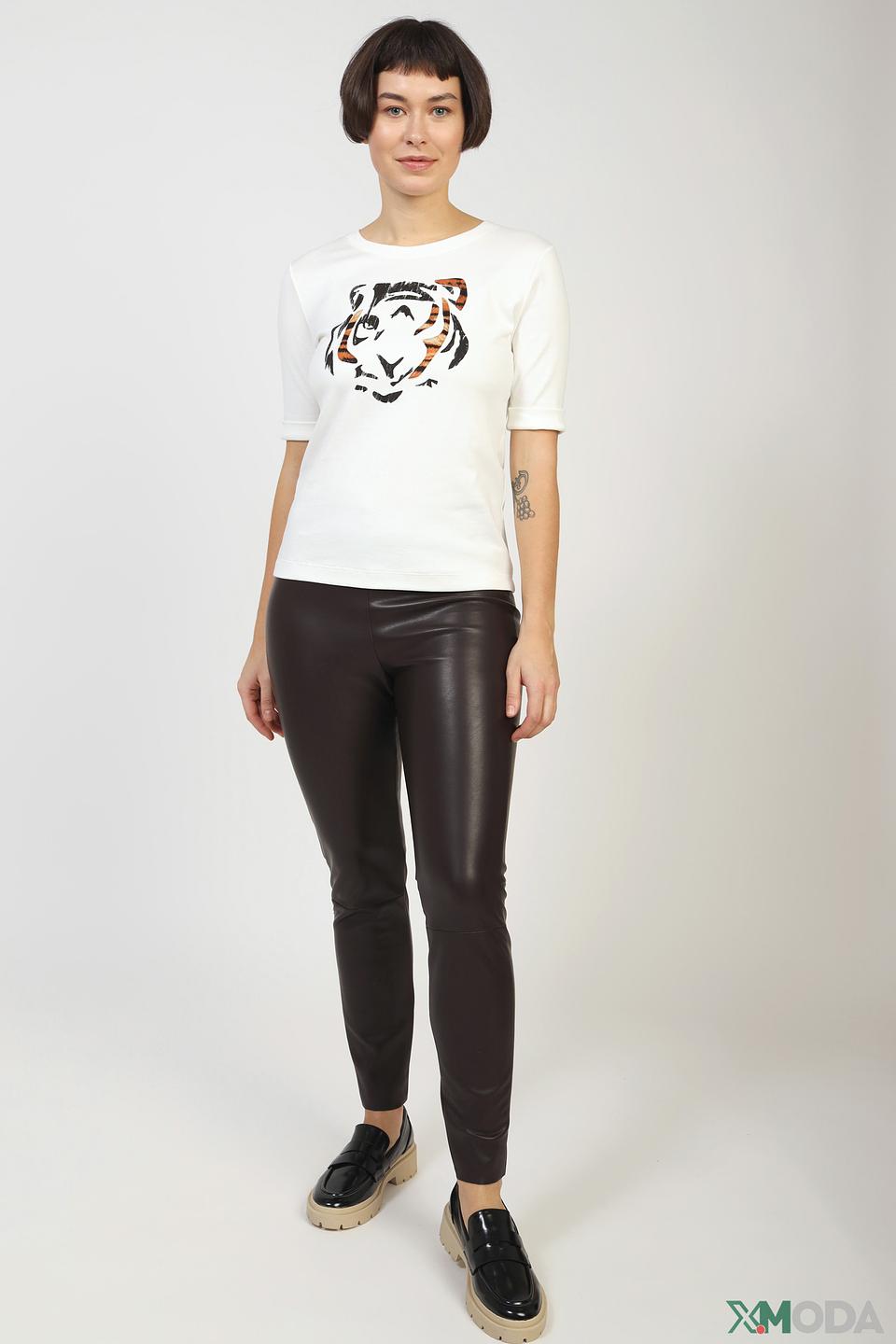 Брюки кожаные Oui коричневые