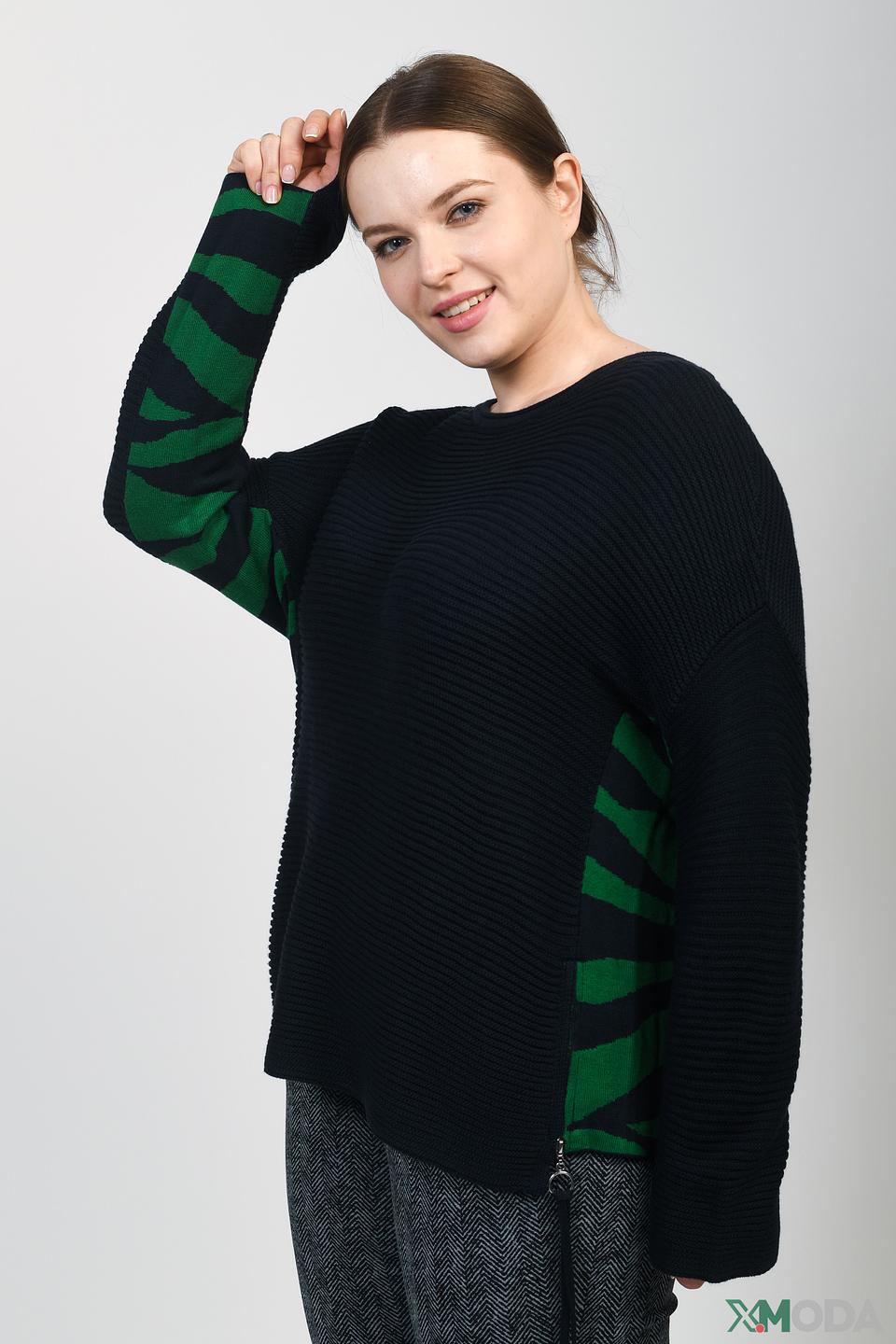 Пуловер Doris Streich с зелёными вставками