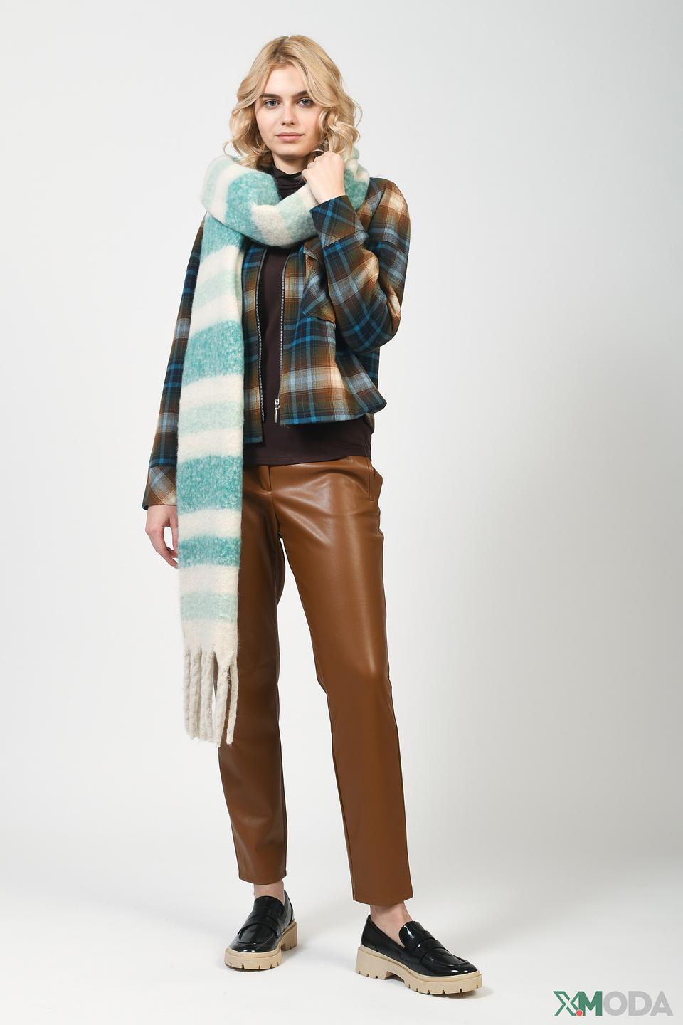 Шарф QS в клетку бирюзовый