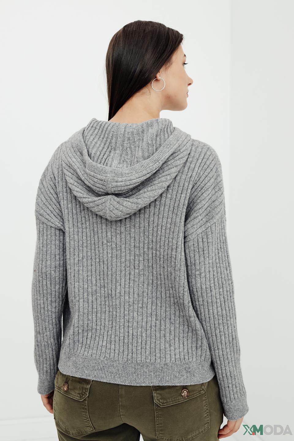 Пуловер Oui с капюшоном серый