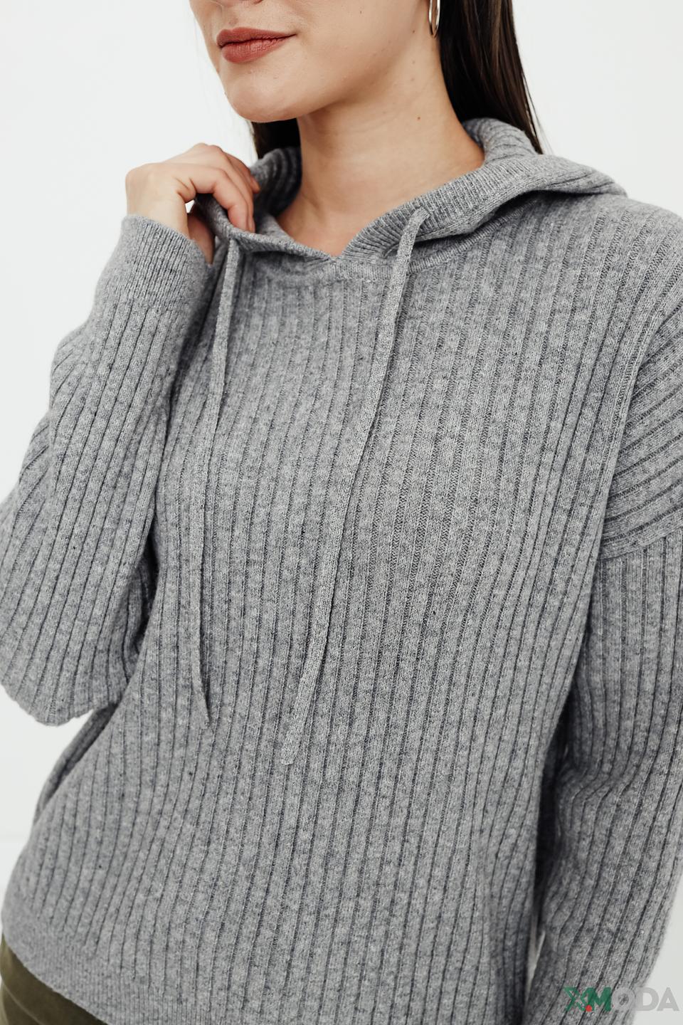 Пуловер Oui с капюшоном серый