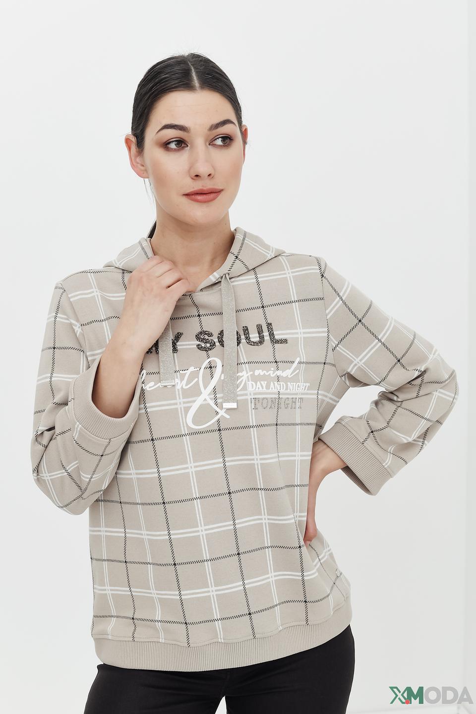 Пуловер Monari в клетку с капюшоном