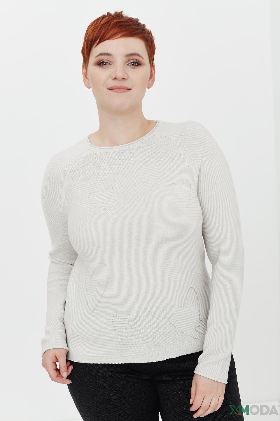 Пуловер Rabe collection с сердцами светло-серый