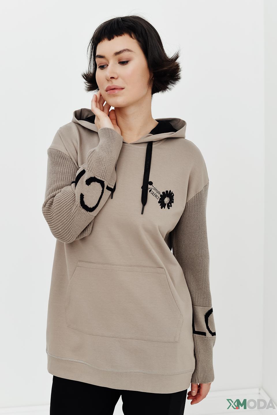 Толстовка Lecomte с рукавами в рубчик бежевая