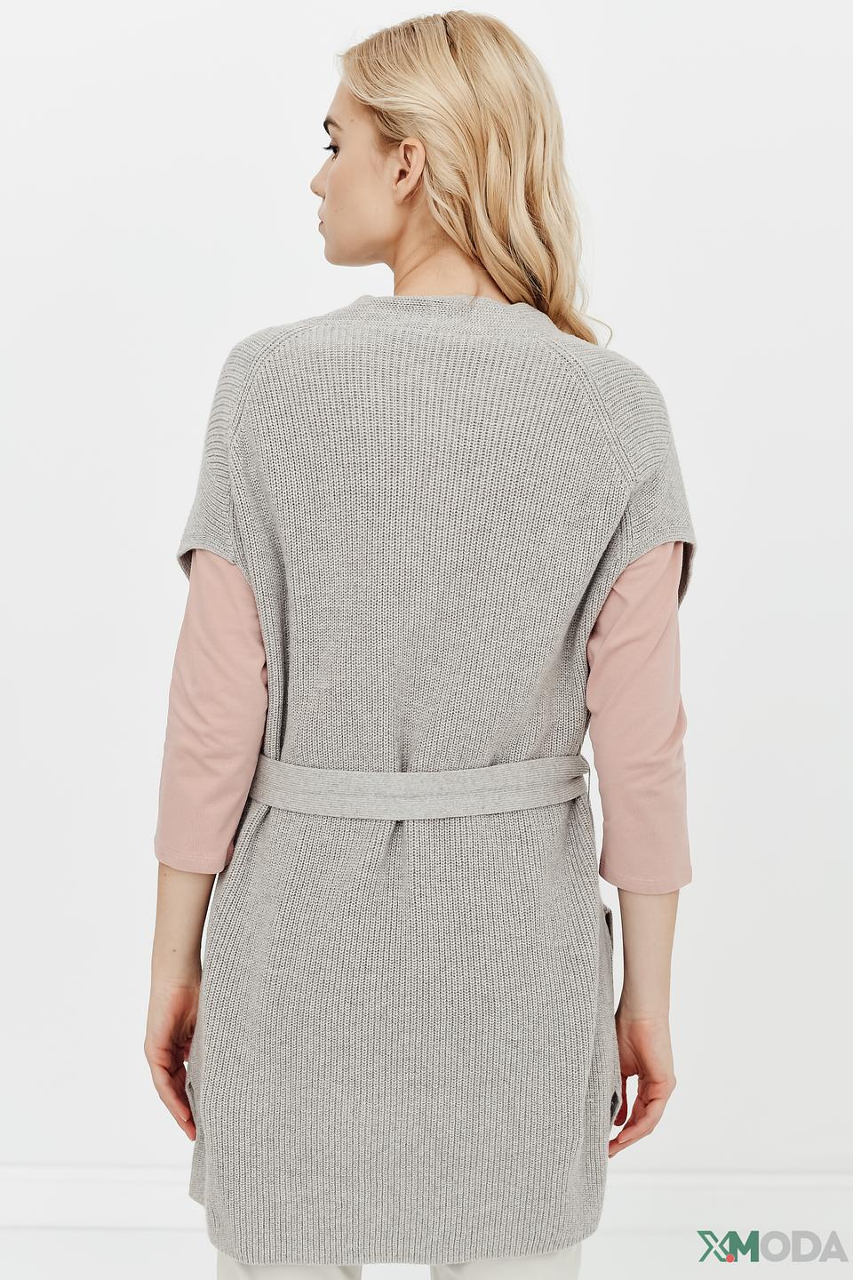 Жилет Oui вязаный с поясом серый