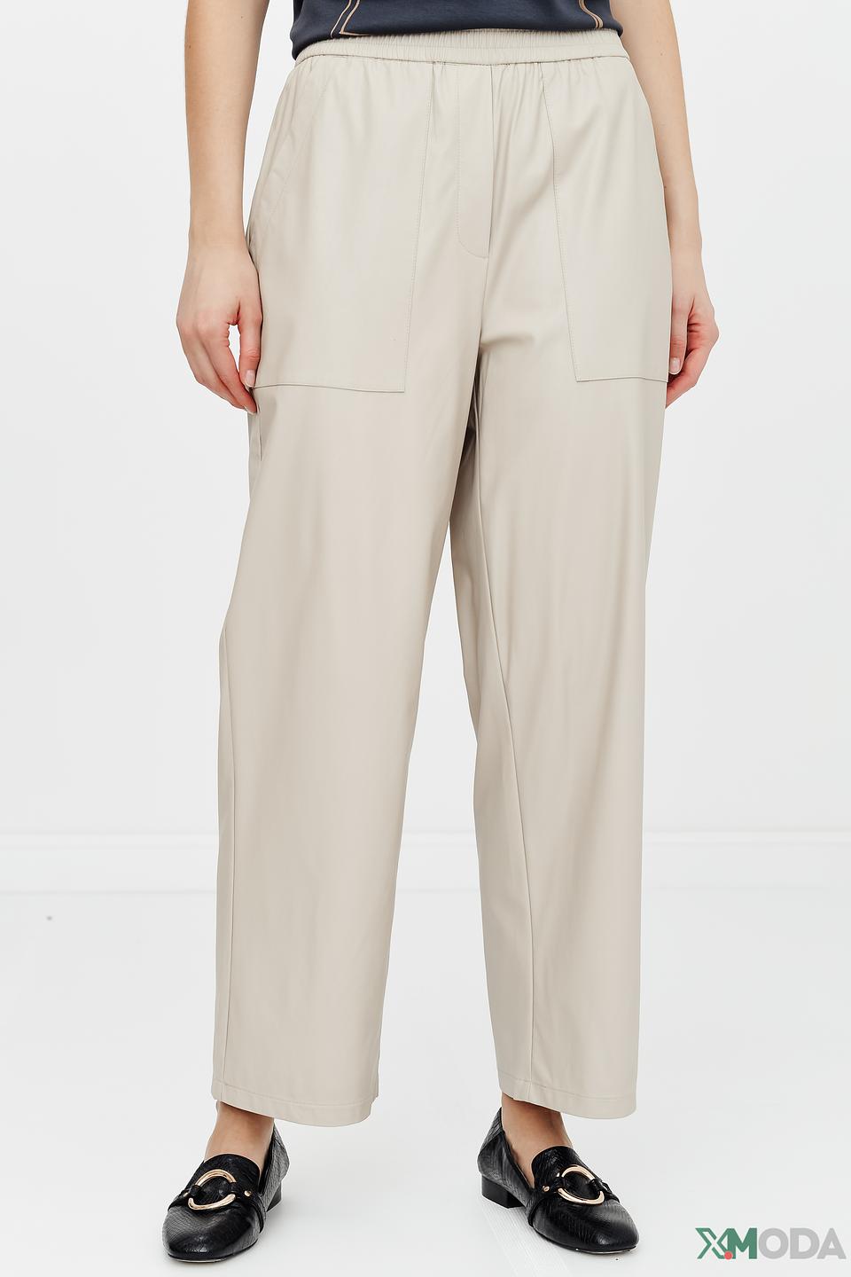 Брюки Oui из экокожи бежевые