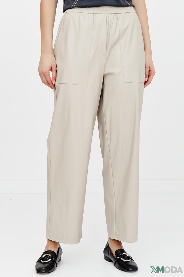 Брюки Oui из экокожи бежевые