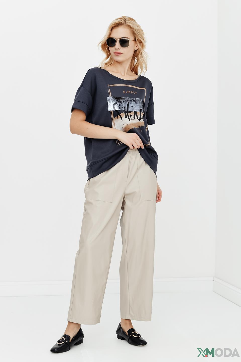 Брюки Oui из экокожи бежевые