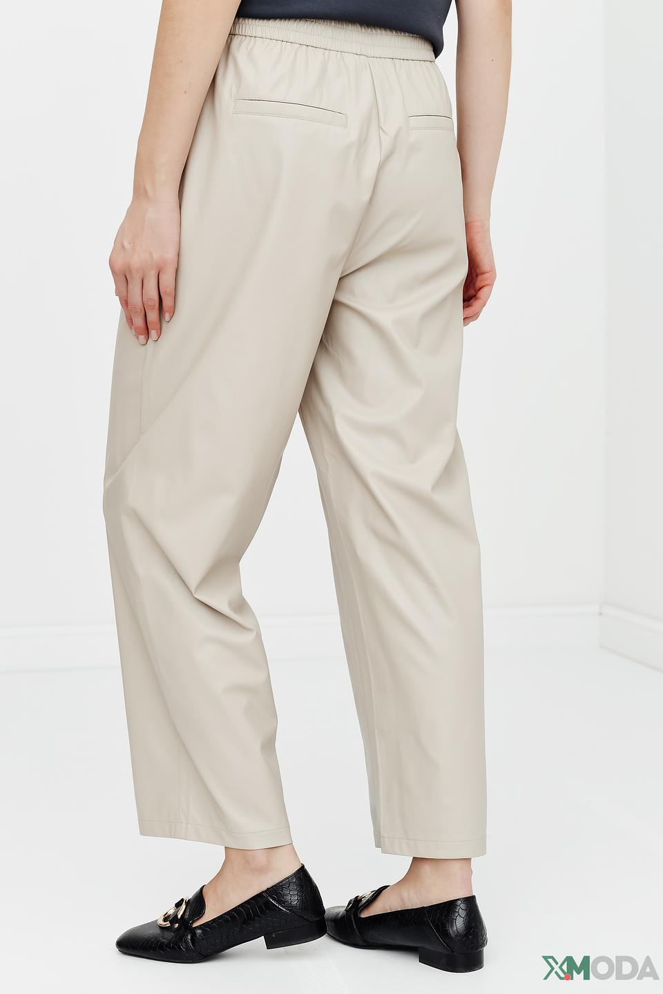 Брюки Oui из экокожи бежевые