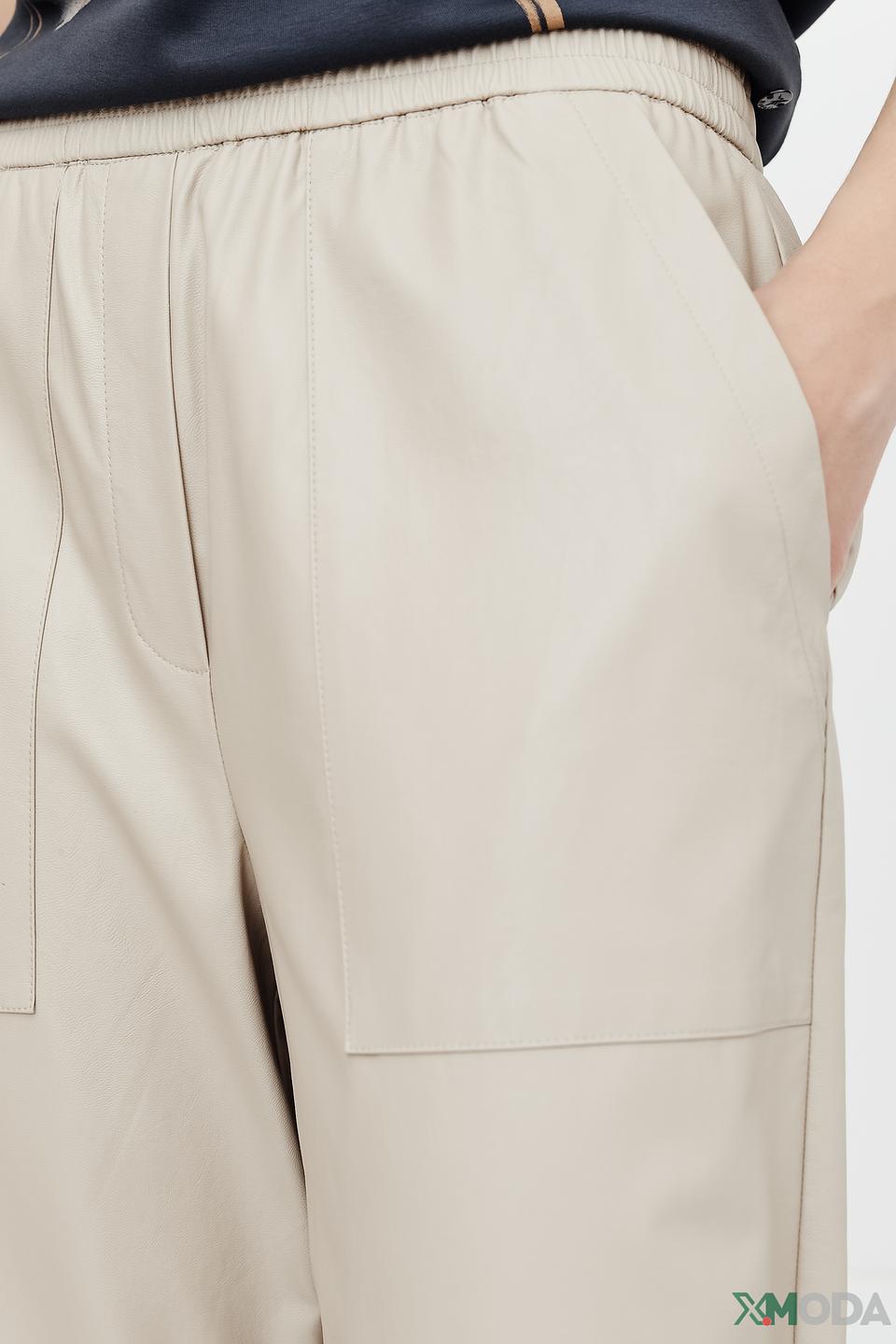 Брюки Oui из экокожи бежевые