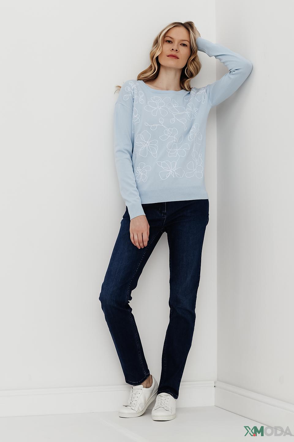 Пуловер Pezzo с цветами голубой