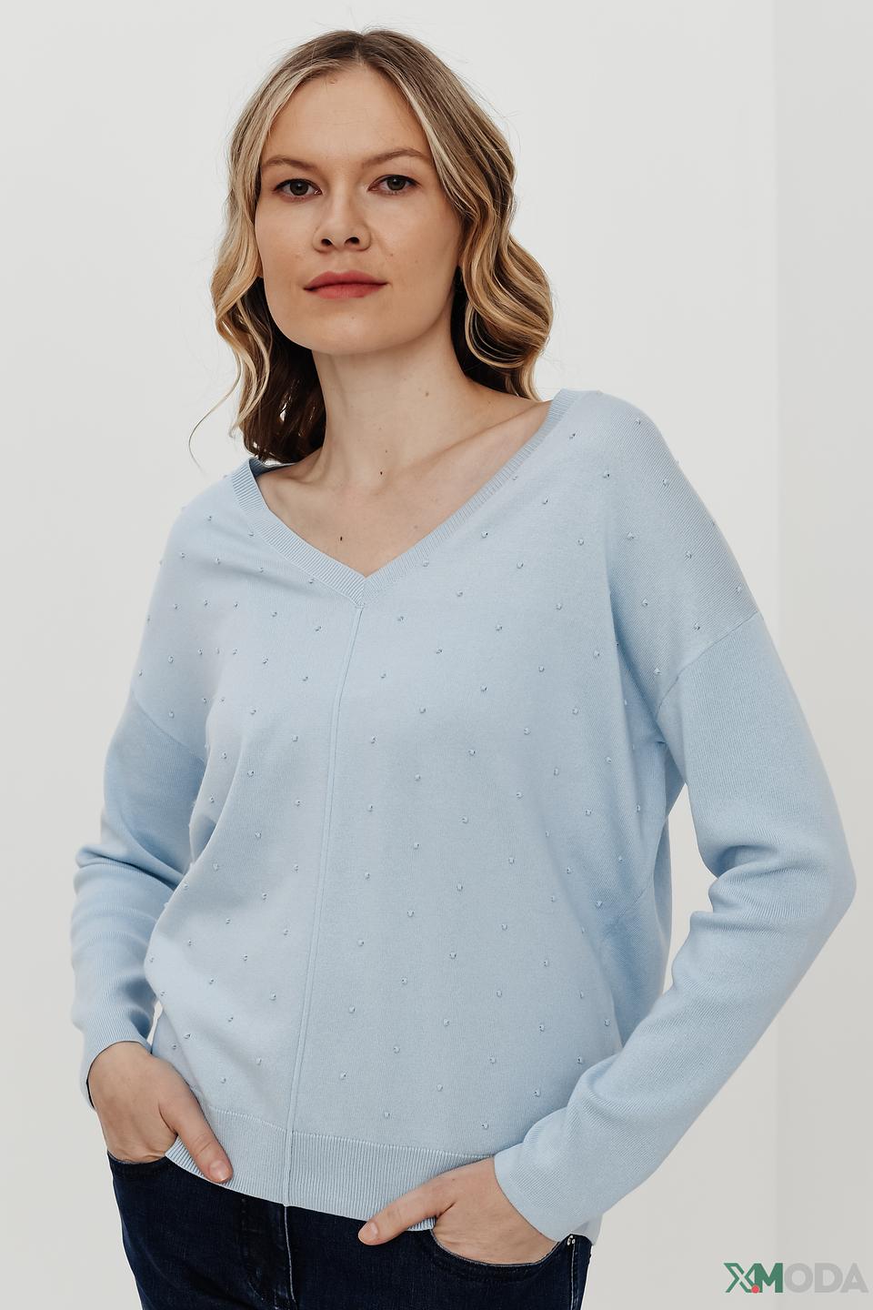 Пуловер Pezzo голубой с бусинами