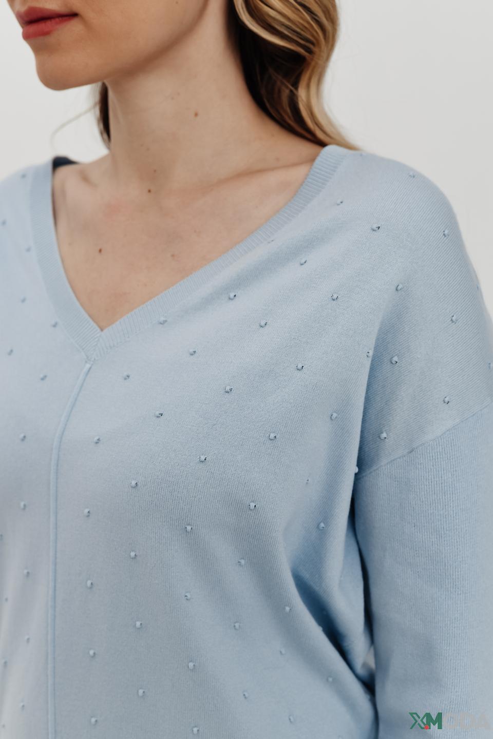 Пуловер Pezzo голубой с бусинами