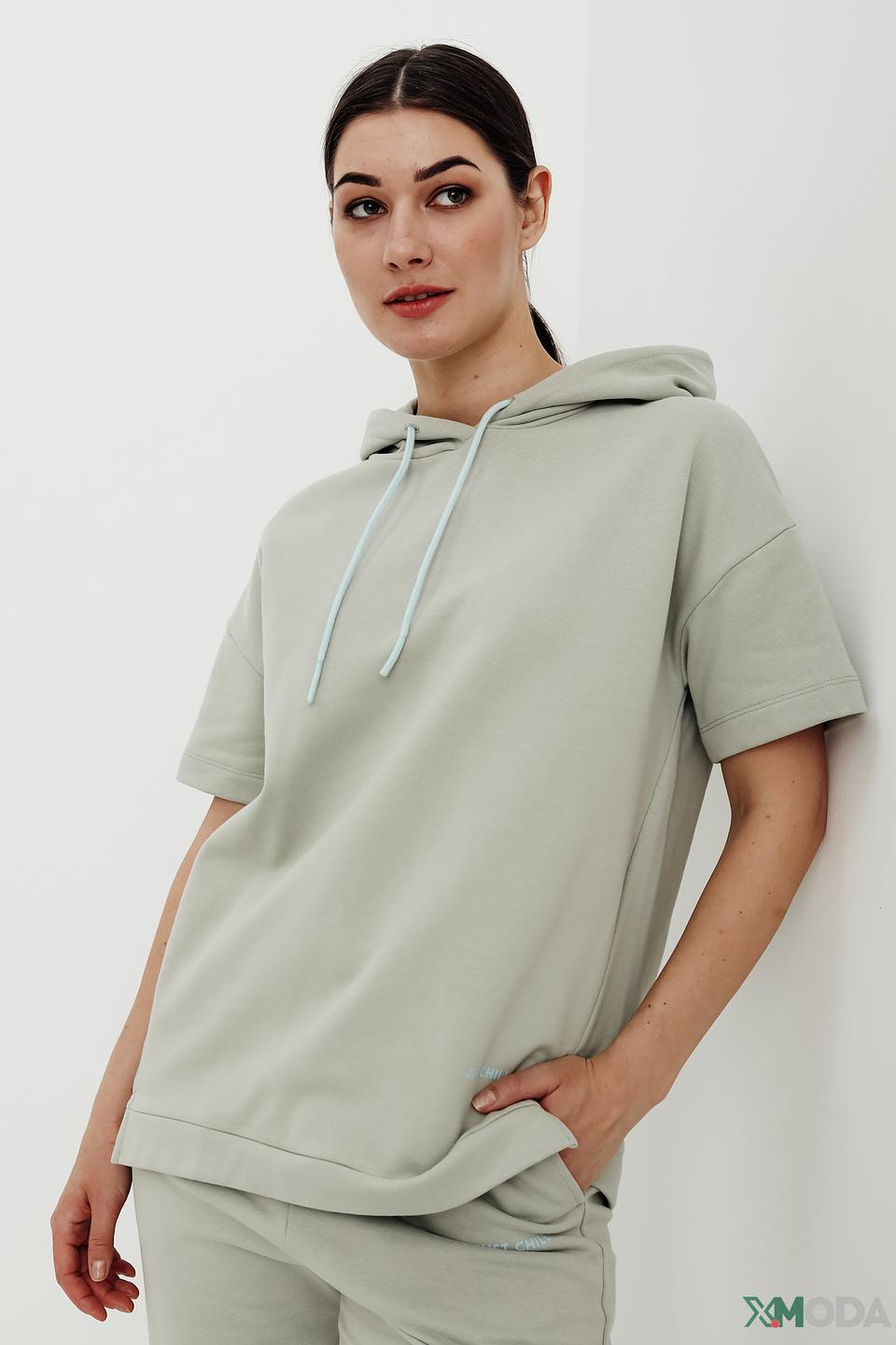 Пуловер Oui с капюшоном светло-серый