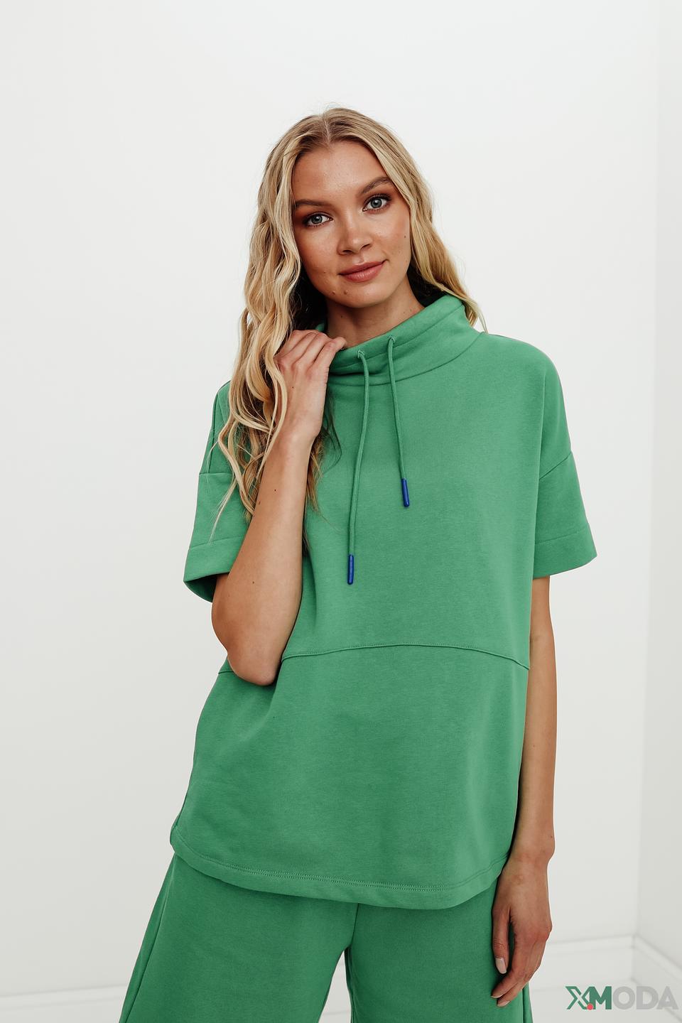 Пуловер Oui зелёный с капюшоном