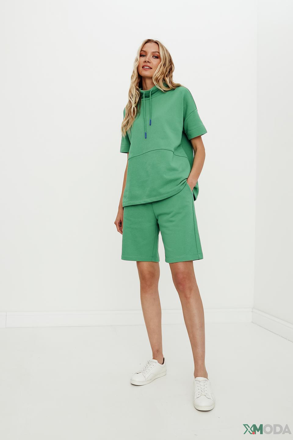 Пуловер Oui зелёный с капюшоном