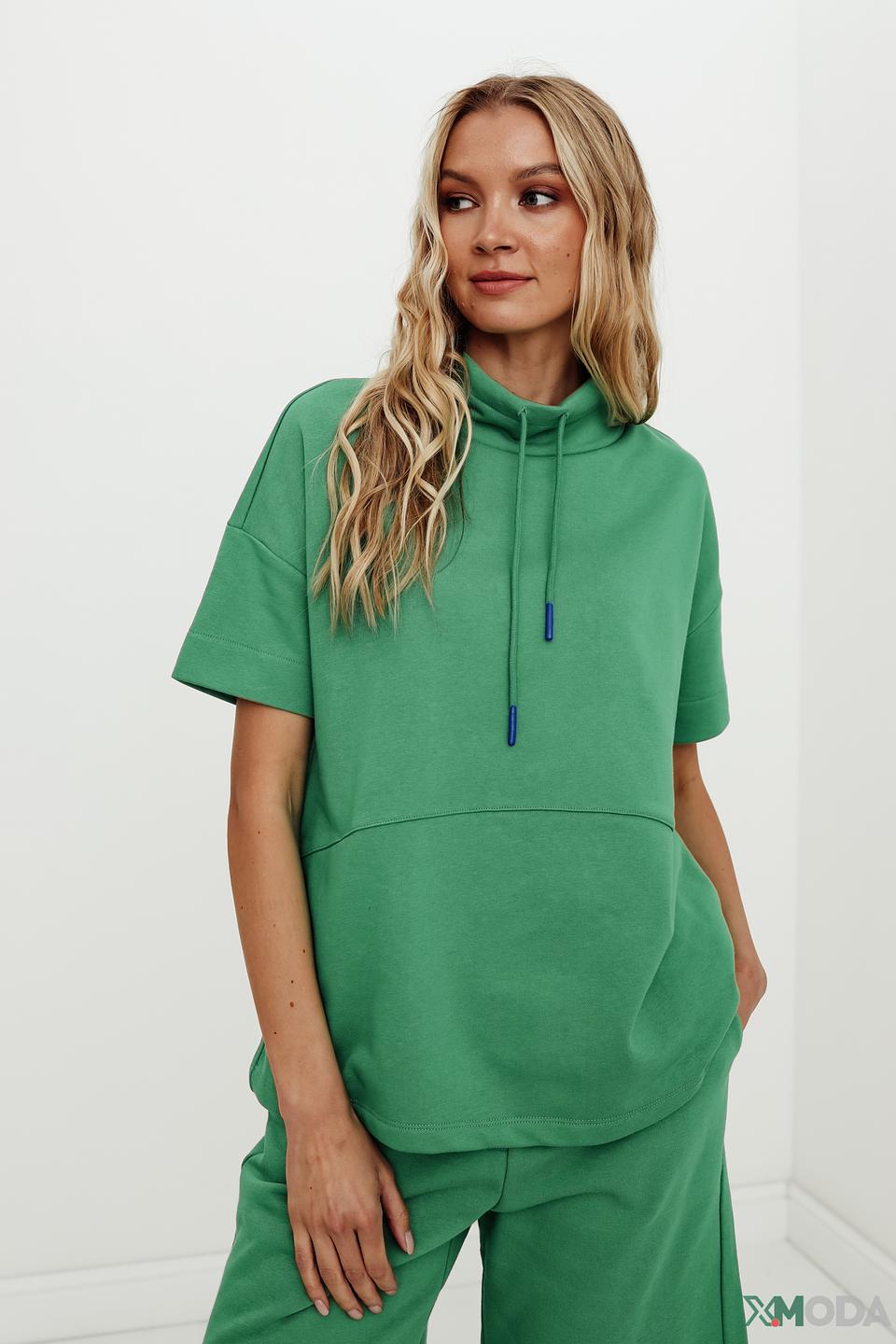 Пуловер Oui зелёный с капюшоном