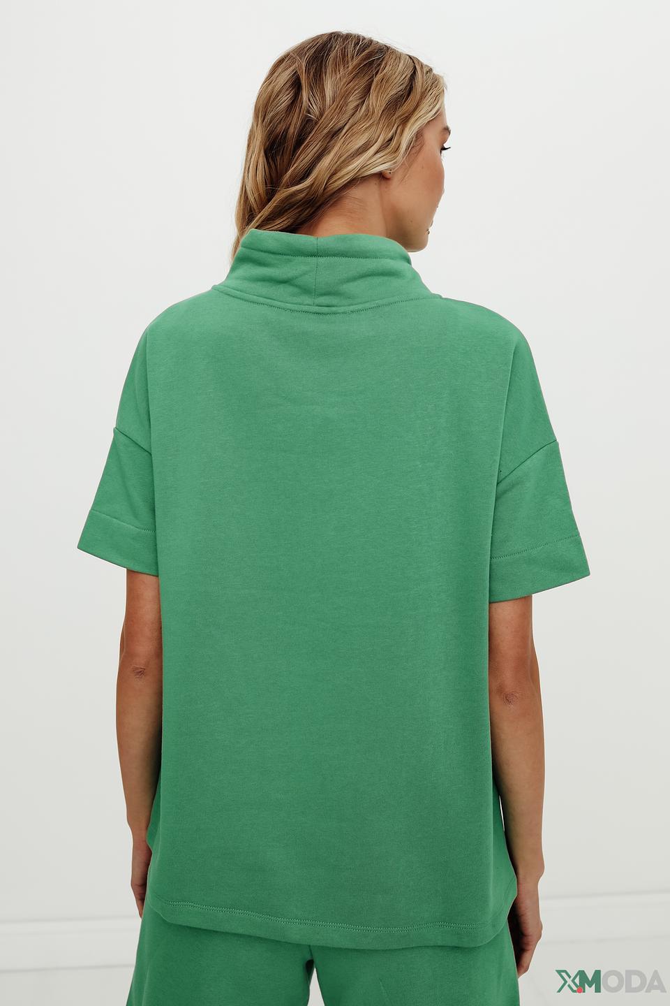 Пуловер Oui зелёный с капюшоном