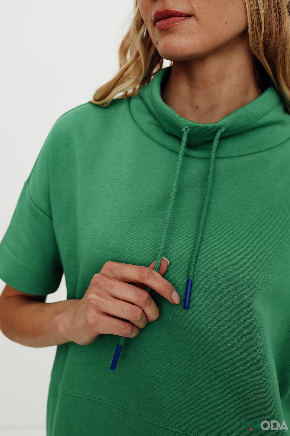 Пуловер Oui зелёный с капюшоном