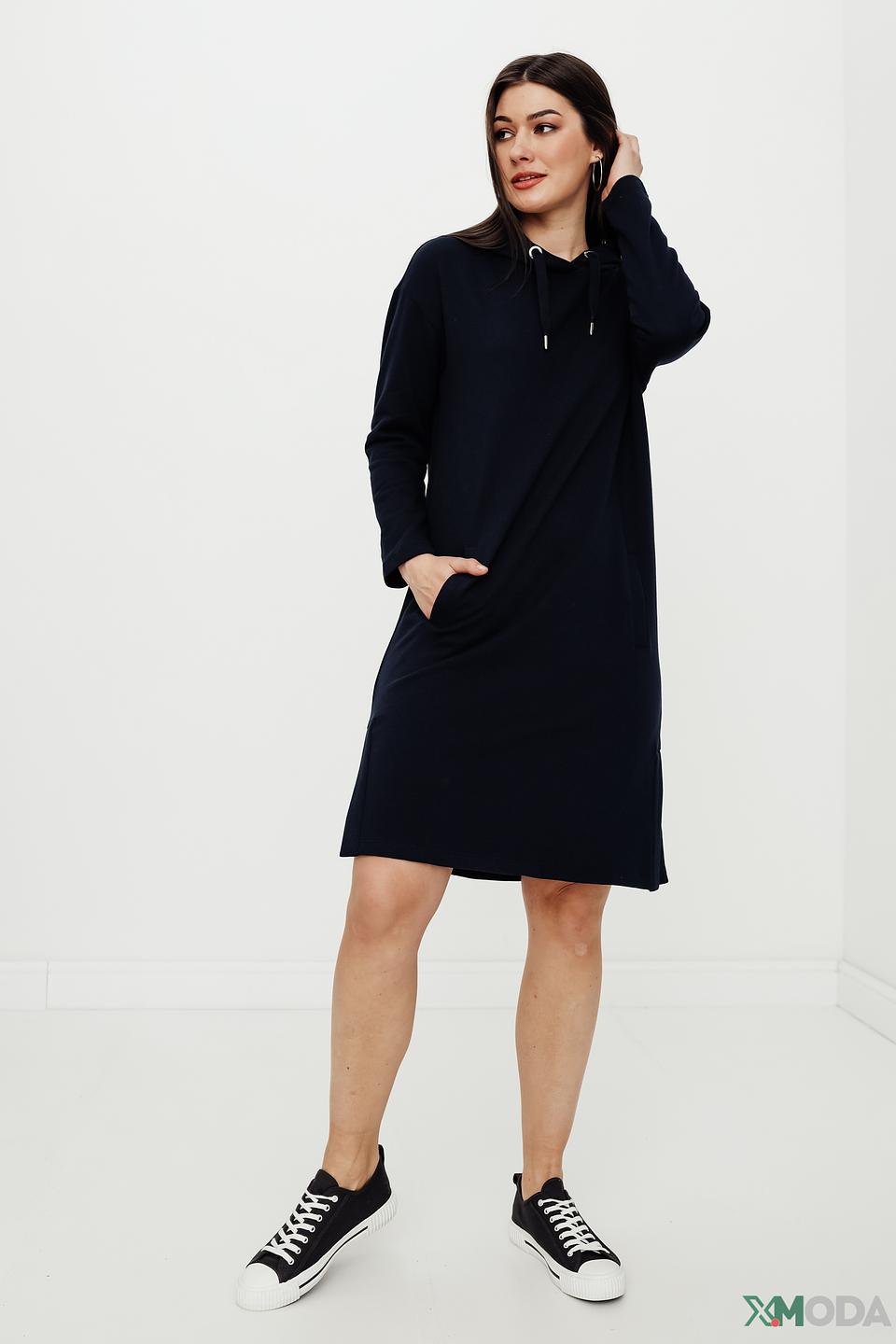Платье Tom Tailor с капюшоном тёмно-синее