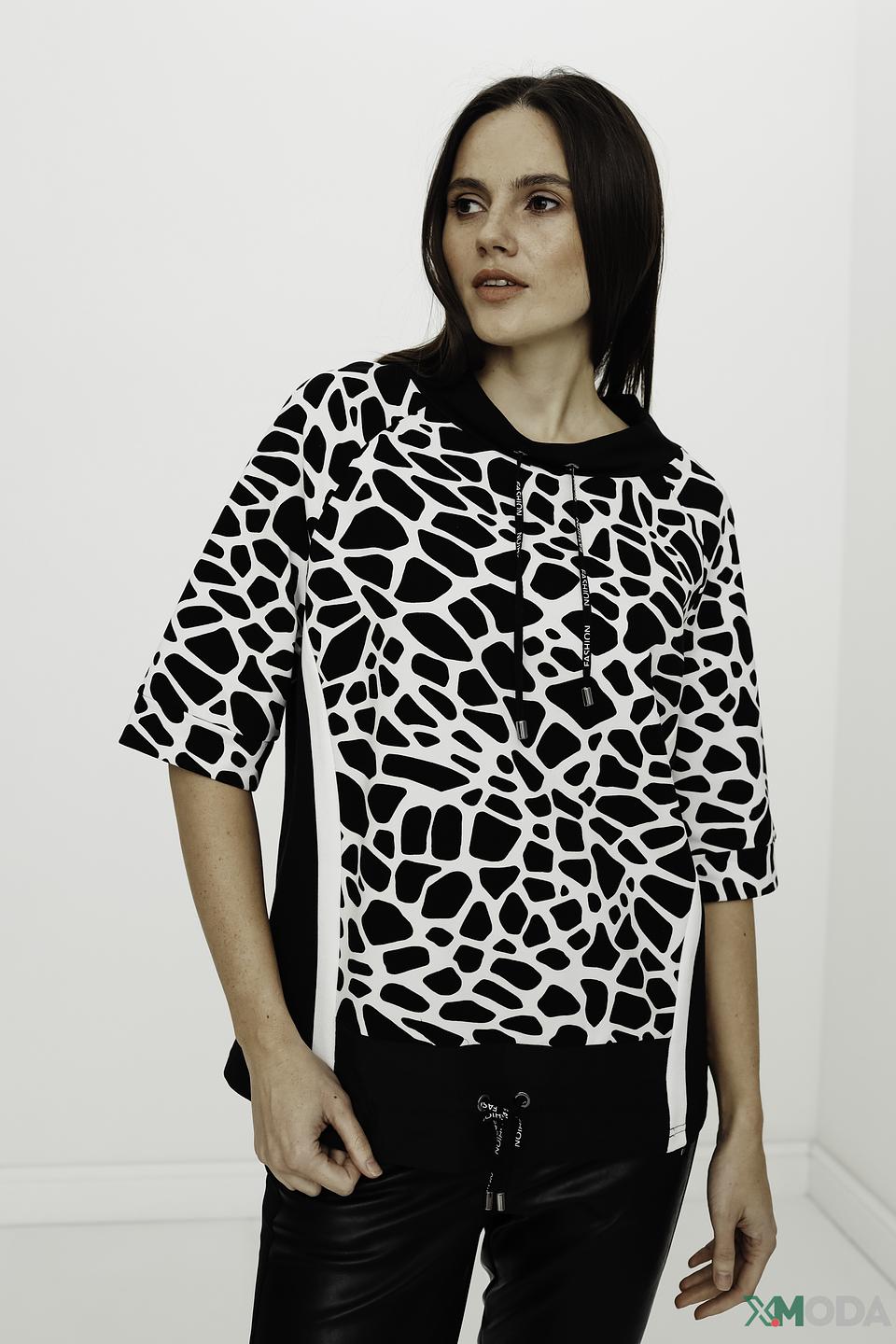 Блуза Tuzzi с принтом и капюшоном чёрно-белая